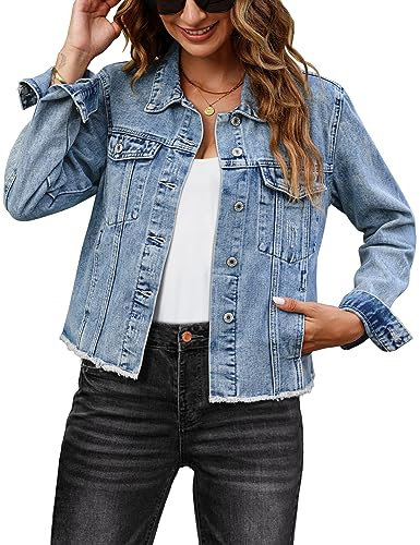 Roskiky Cropped Denim Jacket Women Denim Jackets For Women Uk Women'S Shacket Womens Spring Coat Blue XXL