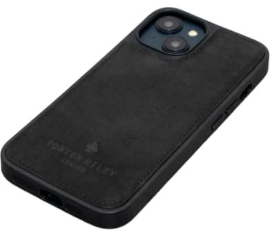 PORTER RILEY - Leather Case Compatible with iPhone 16 Pro. Premium Genuine Leather Slim Back/Bumper/Shell/Shockproof Case (Pure Black)