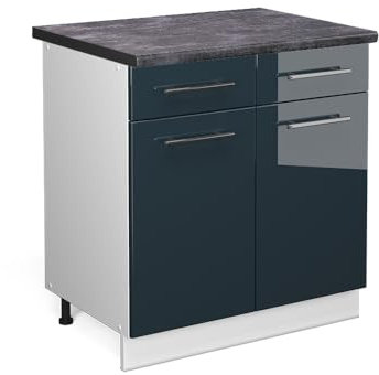 Vicco Küchenunterschrank Fame-Line, Dunkelblau Hochglanz/Weiß, 80 cm, AP Anthrazit