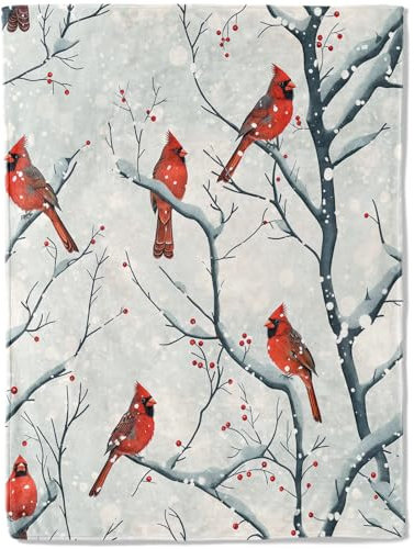 ainori Winter-Kardinal-Flanelldecke – Schöner roter Vogel auf verschneitem Ast, Überwurf, Geschenke für Kinder und Tierliebhaber, ultraweich und warm, leicht, für Couch, Schlafzimmer, Wohnzimmer