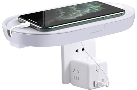 ZLLkeji Kleines Wandregal Ohne Bohren Steckdosenregal Regal Wand Mit Integriertem Kabelmanagement Regalbrett Schweberegal Für Kameras,Baby Monitors,Webcams, Router