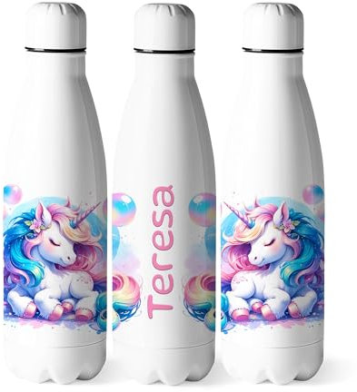 Zumo Digital Botella de Agua Personalizada Niña, Botella Unicornio Acero Inoxidable Doble Pared 500ml Libre de BPA, Regalos Personalizados con Nombre (Unicornio 1)