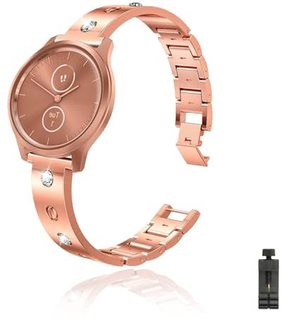 Métal Bracelet pour Garmin Vivomove Sport/Luxe/Style/Hr/ Trend, Bling Métal Femme Brillant Bracelet de Montre, Remplacement de Bracelet avec Strass Diamant Compatible avec Garmin Vivomove Sport (D)
