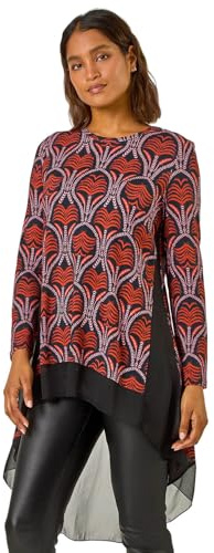 Roman Chiffon Dipped Hem Top Asymmetric Tunic for Women UK Ladies Stretchy Jersey Flared Blouse Smart Fit & Flare Form Casual Loose Longline Party Hanky Tunics - Red Purple - Size 10