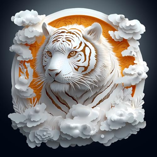 Wooden Puzzles for Adults, 300pcs Wood Visual 3D Paper Tiger Puzzle, Unique Animal Shape Puzzles with Wood Box, 34x34cm Wooden Puzzle for Family Game and Birthday Gifts for Friend