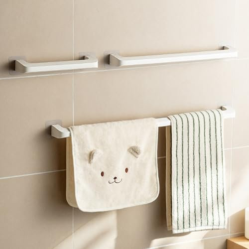 4 barre portasciugamani in plastica, Senza Punzonatura Autoadesivo Porta Salviette, Porta Asciugamani Bagno Porta Salviette da Parete, per bagno cucina WC Bianco