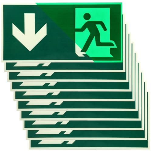 10 señales de salida de emergencia que se iluminan, 300 x 150 mm, largas, luminosas, para salida de emergencia, señales de salida de emergencia, señales de salida de escape, señales de camino de