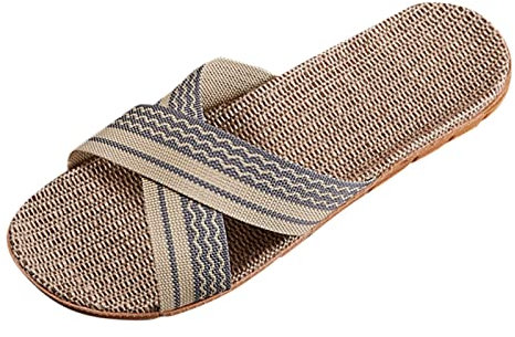 Pantofole unisex estive – Sandali piatti per coppia d'amore, boho scarpe da spiaggia bicolore estive con cinturino a croce in paglia, Z06 blu scuro, 42/43
