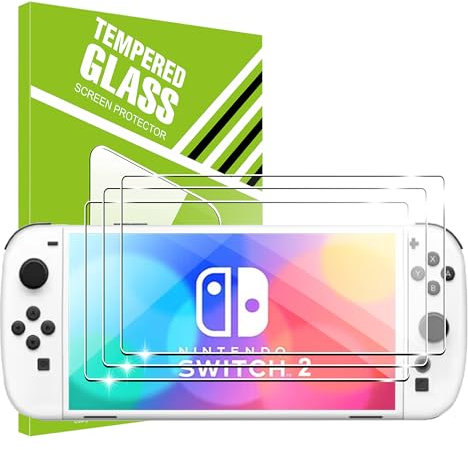 FDHYFGDY 3 Piezas Protector de Pantalla para Nintendo Switch 2 2025 Cristal Templado, Resistente a Rayones, Sin Burbujas, Dureza 9H, Protector de Pantalla HD