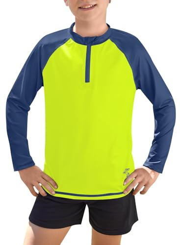 BesserBay Kids Boys UV Protection Long Sleeve Rashguard Color Block Zip Front Green Navy Swim Vest 7-8 Years