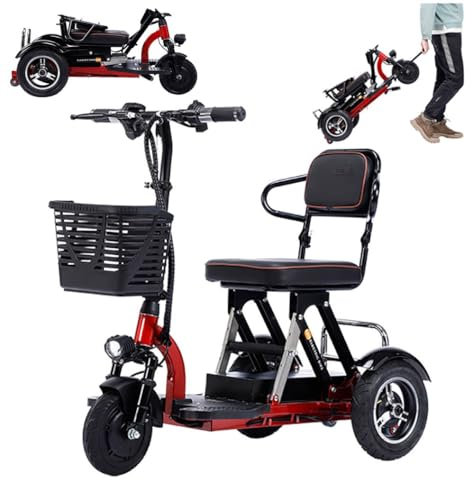 FANGZHL 3-Rad-Mobilitätsroller,Elektro Roller,Elektroroller Mit Sitz,Dreiräder,Rollator Leicht Klappbar,Rollator 3 Räder,Lithiumbatterie 48V20ah/Laufleistung 55Km red