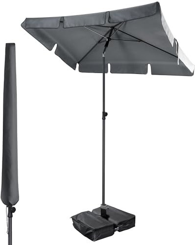 Menz Sonnenschirm Balkon 200 x 125 cm, 3-IN-1 Set - Stabiler Sonnenschirm rechteckig + Sonnenschirmhülle + Sonnenschirmständer befüllbar, UPF 50+ Sonnenschutz Balkon, Fb. Anthrazit