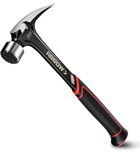 ARROW Gerader Klauenhammer mit magnetischem Nagelhalter, Seitennagelabzieher, Rip Claw Hammer mit gefräster Schlagfläche und stoßdämpfendem Griff, robuster, einteiliger geschmiedeter Hammer