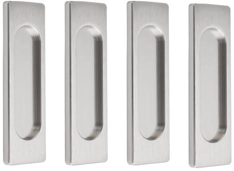 MOROBOR Lot de 4 poignées de porte coulissante rectangulaires auto-adhésives en alliage d'aluminium sans perforation pour porte de grange coulissante, fenêtres, armoires, armoires (acier brossé, 100