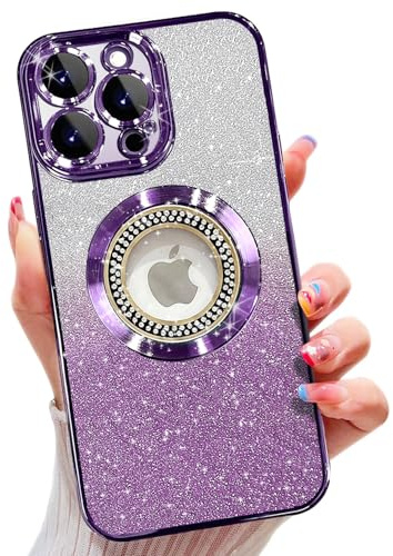 für iPhone 13 Pro Max Hülle,kompatibel mit MagSafe, mit Kameraschutz,Glitzer Silikon Handyhülle Kompatibel mit iPhone 13 Pro Max Stoßfest Kratzfest, Niedliche Phone Case für Frauen und Mädchen Lila