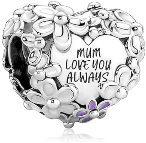 MSPOVOF Mutter Gänseblümchen Herz Charms 925 Sterling Silber 5A Zirkonia Anhänger für Armband Halsketten Schmuck Geschenk für Damen Frauen
