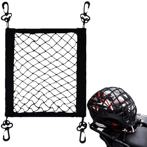 2X Motorcycle Cargo Net, Elastic Bungee Net, Elastic Rope With Hook, Small Cargo Net For Fastening Helmets And Luggage, Stretchable Luggage Strap For Motorcycle Bike Load Helmet, Trailer, ATV, 30x30cm