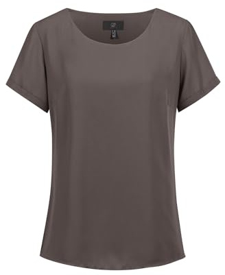 GREIFF Chiffon Damen Chiffon-Bluse Kurzarm Rundhals Regular Taupe 38
