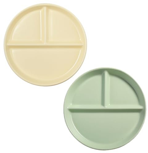 Hoshisea Lot de 2 Assiette Compartiment Adulte, Assiette Divisée en Céramique, Assiettes Divisées, pour Adultes Et Enfants, pour Repas Fractionnés, Desserts(Jaune Crème et Vert Crème)