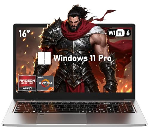 NIAKUN 16 Pouces Ordinateur Portable Gaming Laptop, AMD Ryzen 7 5825U Processor (Jusqu'à 4,5 GHz) 32GB RAM 1TB SSD Pc Portable Gamer Computer, Notebook à Clavier rétroéclairé, USB 3.2, Type-C