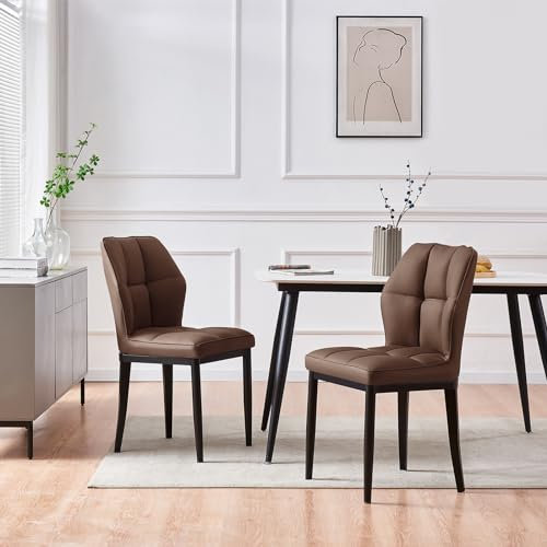 Esszimmerstühle 2er Set, Moderne Kunstleder Dining Chairs ohne Armlehnen mit hoher Rückenlehne & Rautenmuster, Polsterstuhl für Esszimmer, Küche oder Wohnzimmer, bis 150 kg belastbar