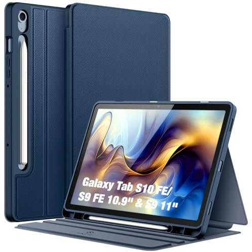 Fintie Hülle für Samsung Galaxy Tab S10 Lite/S10 FE 10.9 2025/S9 FE 10.9/S9 11 mit S Pen Halter, Slim TPU Folio Tablet Schutzhülle mit Standfunktion, Dunkelblau