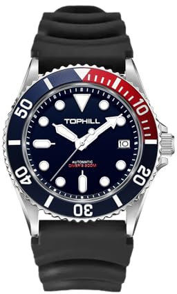 TOPHILL Herren Taucheruhr 40mm 30Ba- Mechanische Automatikuhren für Männer Japan NH35 Uhrwerk Saphirglas Leuchtender Kalender Taucheruhr TD007G, RedBlue-SC, Taucheruhr, Taucheruhr, Taucheruhr