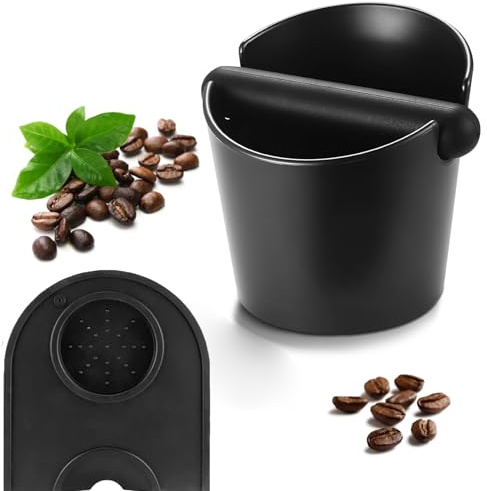 Coffee Knock Box with Espresso Tamping Mat, ABS | Removable rubber knock bar reduces noise; non-slip base protects the worktop and keeps the box steady.