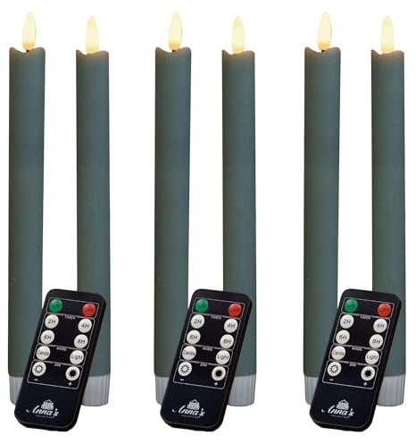 Stabkerzen LED mit Timer Grün 6 Stück indoor - 6 Stunden - ECHTWACHS 18cm Höhe für Kerzen 2,2cm Durchmesser 2 AAA Batterien notwendig LED Stabkerzen 2er Set Grün (zwei Mal) bewegliche Flamme Licht