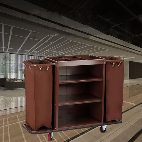 YCNLYSSR Gewerblicher Hausmeisterwagen, Reinigungswagen auf Rädern, Housekeeping-Caddy mit Regalen, Hotelwagen, Housekeeping-Zimmerservice-Wagen, Handschiebe-Mehrzweckwagen, Braun