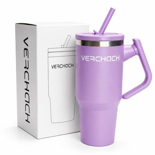 Gourde isotherme Verchach 40oz à double paroi sous vide. Mug isotherme avec poignée 180°, gourde avec paille intégrée. La meilleure gourde isotherme pour sport, bureau et voyage.