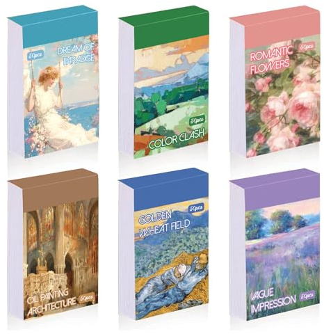 Oil Painting Aufkleber Set - 6 Vintage Sticker Bücher mit 300 Stück Aesthetic Scrapbooking Zubehör für Bullet Journal, Tagebuch & DIY. Inkl. Blumen, Landschaften, Architektur.