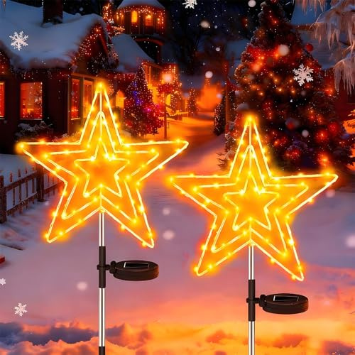 Cozymeow Luces Navidad Exterior Solares, 2 Piezas 75 LED Estrella Navidad Exterior, 8 Modos Grande Estrella Navideñas Impermeable Luces Solares Led para Jardín Balcón Camino Patio Fiesta