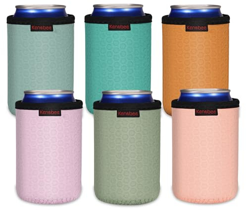KENOBEE 6x 12oz Can Dosenkühler, Hüllen für Bierdosen (355ml, 6 Farben) | isoliert wiederverwendbar rutschfest Neopren Dosenkühler Getränkehalter, Mintgrün/Graugrün/Lila/Rosa/Orange/Blau