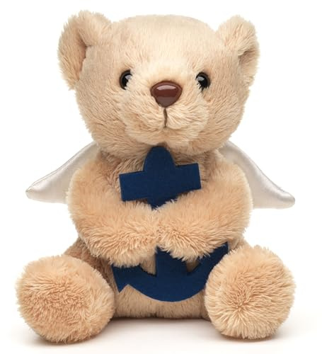 Uni-Toys - Schutzengel-Teddybär mit blauem Anker - Plushie - 13 cm (Höhe) - Plüschtier, Kuscheltier