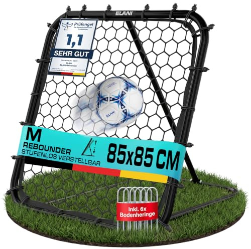 ELANI - Rebounder für Fußball mit Schutzrand & Heringen für sicheren Stand - Fussball Rebounder mit stabilem Rahmen - Tornetz - auch für Handball & Volleyball - Fußball
