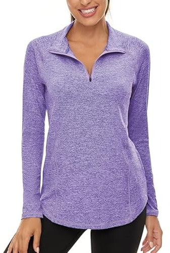ADUDVLO Long Sleeve Running Top Womens UPF 50+ Polo Shirts 1/4 Zip Breathable Activewear Gym Sports Workout Cycling Golf Tennis Shirts