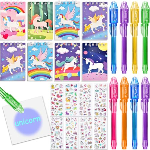 Toyssa Einhorn Mitgebsel Kindergeburtstag Gastgeschenke UV Stift Mini-Notizbuch Sticker Einhornparty Give Aways Kindergeburtstag für 4 5 6 7 8 Mädchen Jungen