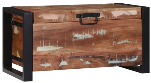 IBUQDDV Massive Altholz Truhe 60x30x30cm mit Metallrahmen Aufbewahrungskiste Stauraum Rustikaler Charme Wohnzimmer Schlafzimmer