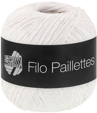 LANA GROSSA Filo Paillettes |Edles, fest verzwirntes Garn mit Pailletten & Matt-Glanz-Effekt | Handstrickgarn aus 55% Baumwolle, 39% Polyester, 6% Polyamid | 50g Wolle, Stricken & Häkeln | 155m FB 1