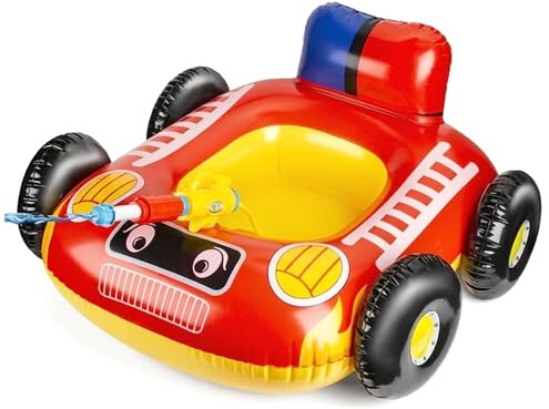 Ngbbby Kinder-Poolschwimmer, lustiger aufblasbarer Auto-Poolschwimmer aus PVC, kühlendes Kleinkindspielzeug mit Wasserpistole für Jungen und Mädchen, Rot, Auto
