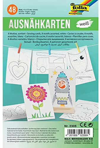 folia 2308 Ausnähkarten 300 g/m², 11 x 17 cm, 8 Motive, weiß, 48-teilig (1 Set)