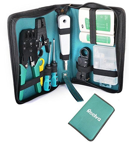 Reelva Ethernet Network Tool Kit LAN RJ11 RJ45 Cat5e TV Cable Tester Crimp Stripper Tool Set