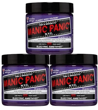 Manic Panic Electric Amethyst Classic Creme, Vegan, Cruelty Free, Purple Semi Permanent Hair Dye 3 x 118ml