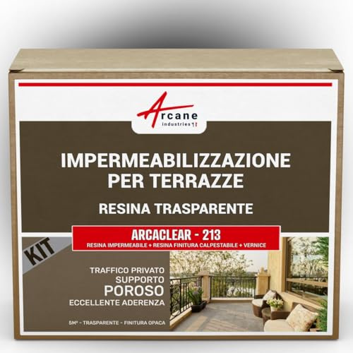 Dichtungsset für geflieste Terrassen: Abdichtungsharz, Versiegelung, begehbares Finish-Harz: ARCACLEAR TERRASSE Transparent - Matte Finish - 5 m², privater verkehr, poröser untergrund