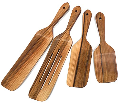 Wooden Spoons For Cooking - Kitchen Utensils - Spatula Set Walnut Wood Spurtle Supplies