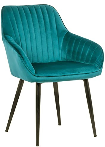 riess-Ambiente Edler Design Stuhl Turin Samt türkis mit Armlehne Esszimmerstuhl Konferenzstuhl Küchenstuhl Samtstuhl Wohnzimmerstuhl Esszimmerstuhl Retro-Design