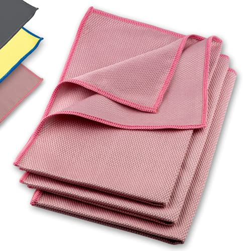 ELEXACLEAN Fenstertuch streifenfrei 60x40 cm, 3 Stück, rot | Premium-Mikrofaser, Scheibentuch, Glasputztuch, Autotuch, Duschkabine, Edelstahl, Bildschirm, innen und außen