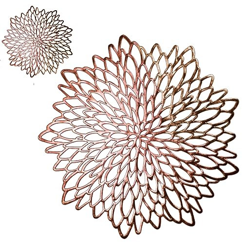Snowkingdom Platzsets aus gepresstem Vinyl in Roségold, für Esstisch, Dekoration, rund, Blumenmotiv, Platzteller, Brautparty, Party, Geburtstag, Hochzeit, Valentinstag, Weihnachten, 6 Stück
