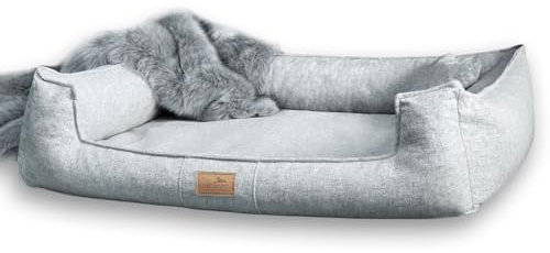 tierlando® Orthopädisches Hundebett Goofy Couture inkl. Matratzenschoner - Abnehmbarer, waschbarer Bezug aus meliertem Möbelstoff - Für mittlere bis sehr große Hunde - Größe: 110x90cm Farbe: 06 Grau